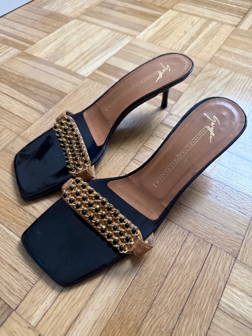 Giuseppe Zanotti Black Embellished Kitten Heel Sandals